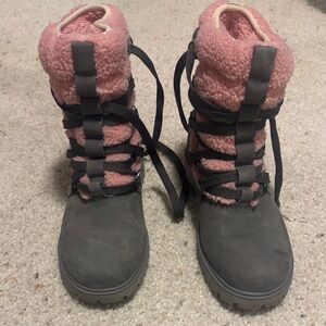 Pink and Gray Winter Timberland Boots